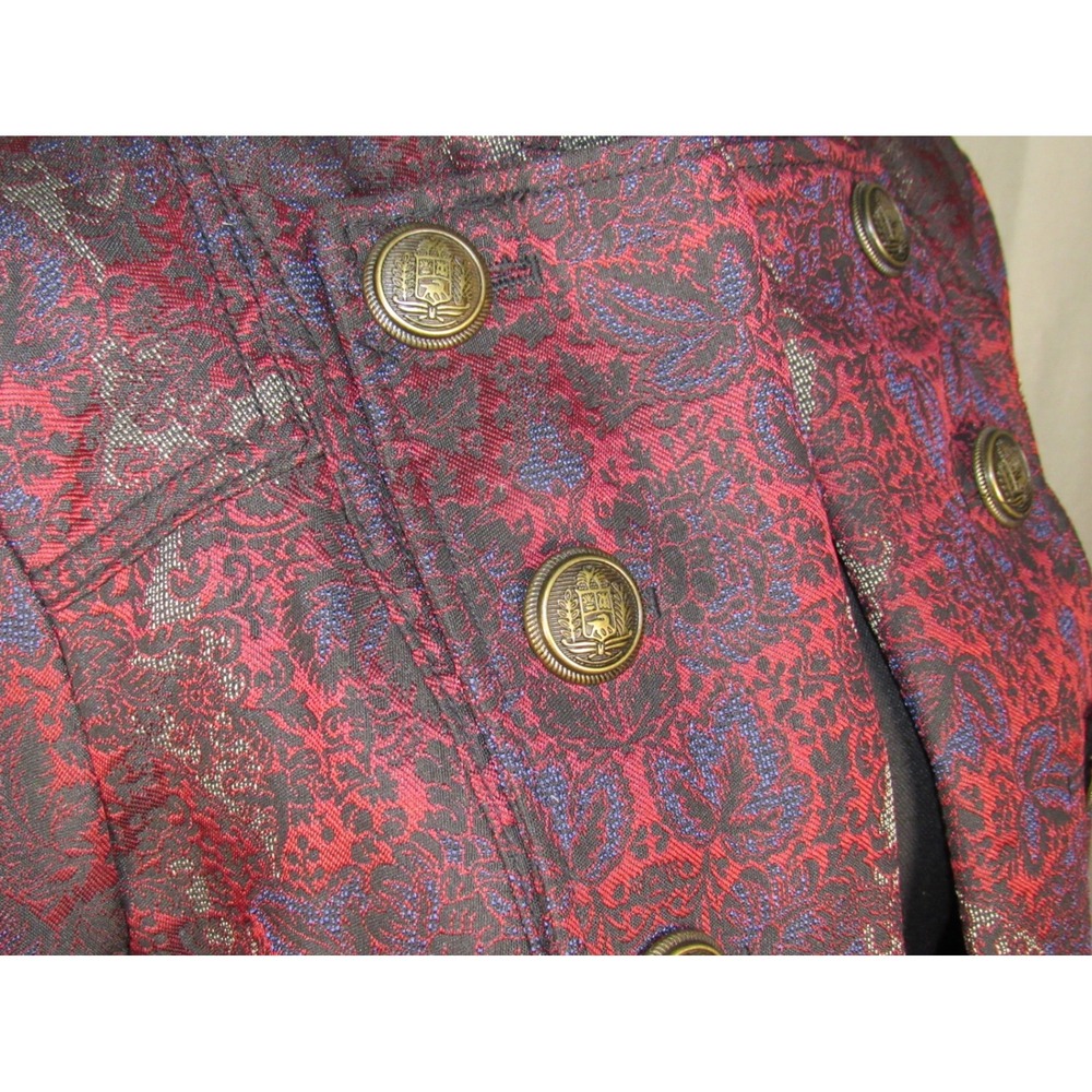 Free People Burgundy Floral Brocade Military Blazer Jacket Metallic Crest Medium - Picture 6 of 11